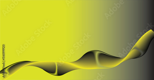 Abstract yellow and black flowing ribbon-like shape against a gradient background.