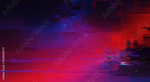 A vibrant glitch artwork presents a mesmerizing blend of intense reds, blues, and purples creating dynamic abstract effects.