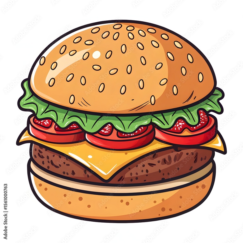 Delicious burger with fresh ingredients and sesame seed bun ready to be enjoyed Delicious burger with fresh ingredients and sesame seed bun ready to be enjoyed
