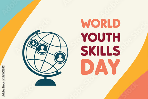 World Youth Skills Day Globe with People and Text icons