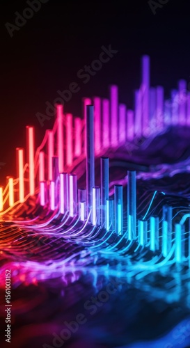 Colorful Digital Data Visualization with Neon Lights in Dark Background