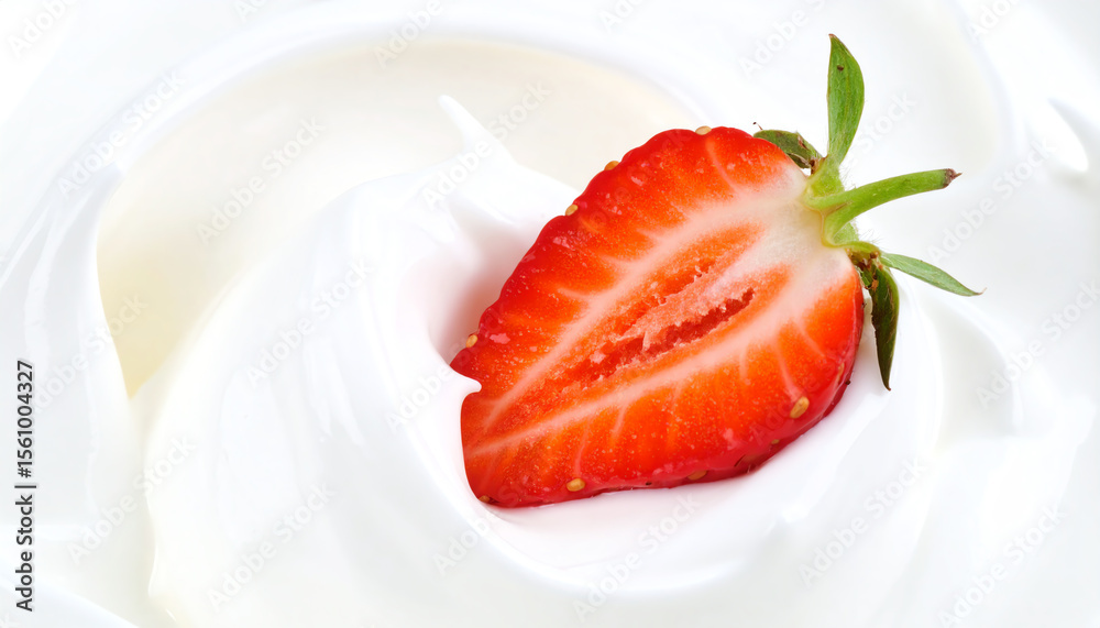 Fresh strawberry on creamy yogurt, a delightful and nutritious combination perfect for healthy snacking. Fresh strawberry on creamy yogurt, a delightful and nutritious combination perfect for healthy snacking.
