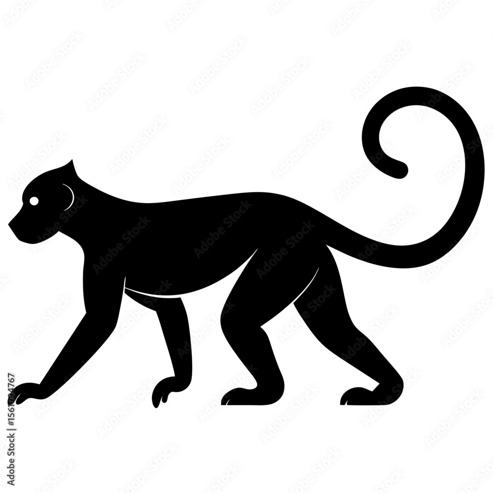 Fototapeta premium Stylized black silhouette of a monkey walking on a white background