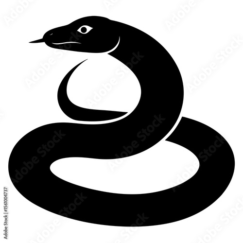 Stylized black silhouette of a coiled snake with a forked tongue