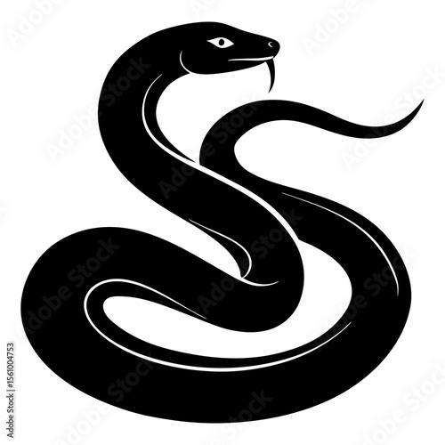 Stylized black cobra snake silhouette with white outline on white background