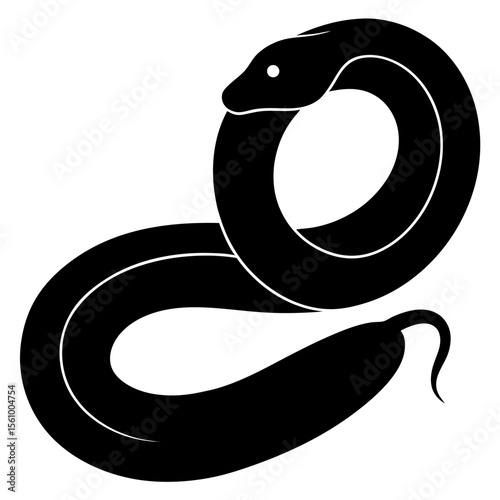Stylized black snake coiled in a circle with a white outline and eye