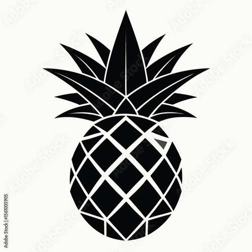 Bold black silhouette of a tropical pineapple featuring distinctive diamond pattern and crown of spiky leaves against a clean white background