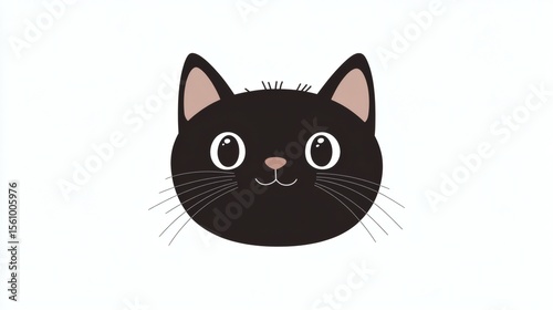A stylized illustration of a cute black cat face is seen