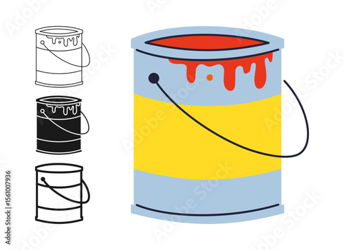 Bucket of paint icon symbol set. Can of paint profession tool equipment for repair symbol stylized design. Jar of paint flat sign construction tool repair simple icon vector design