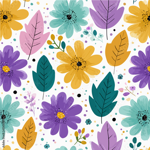 Plant leaves and flower textures, exquisite vector floral patterns.