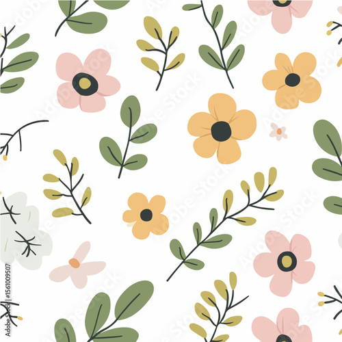 Plant leaves and flower textures, exquisite vector floral patterns.