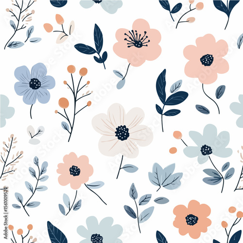 Plant leaves and flower textures, exquisite vector floral patterns.