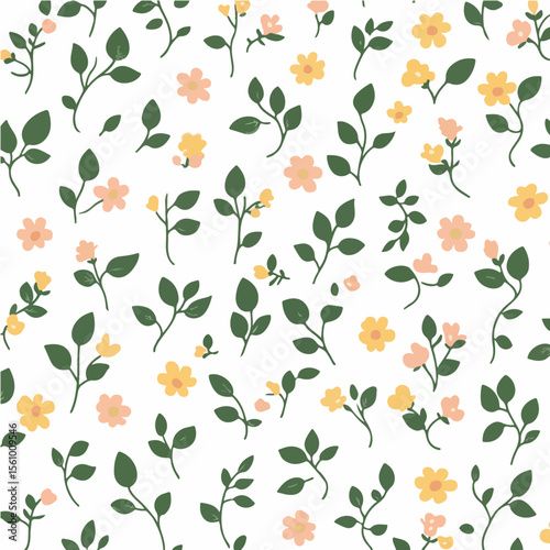 Plant leaves and flower textures, exquisite vector floral patterns.