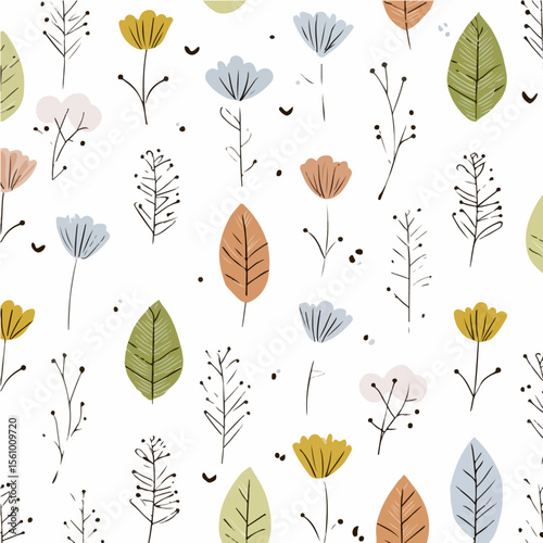 Plant leaves and flower textures, exquisite vector floral patterns.