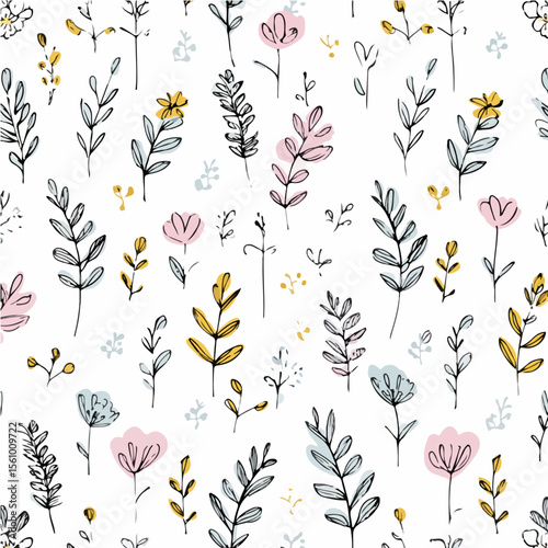 Plant leaves and flower textures, exquisite vector floral patterns.
