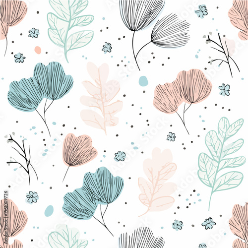 Plant leaves and flower textures, exquisite vector floral patterns.