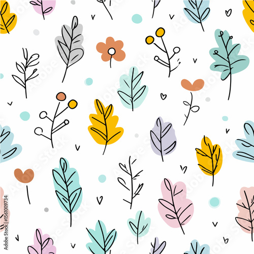 Plant leaves and flower textures, exquisite vector floral patterns.