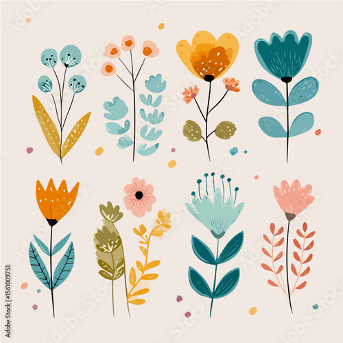 Plant leaves and flower textures, exquisite vector floral patterns.