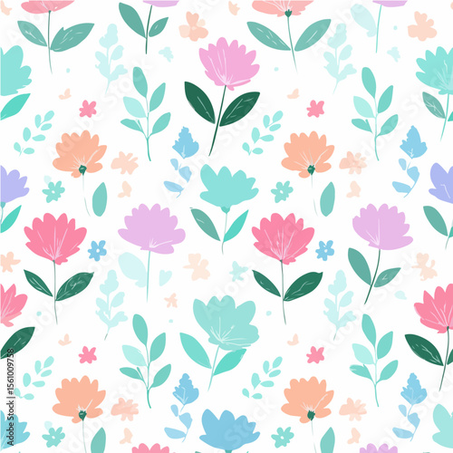 Plant leaves and flower textures, exquisite vector floral patterns.