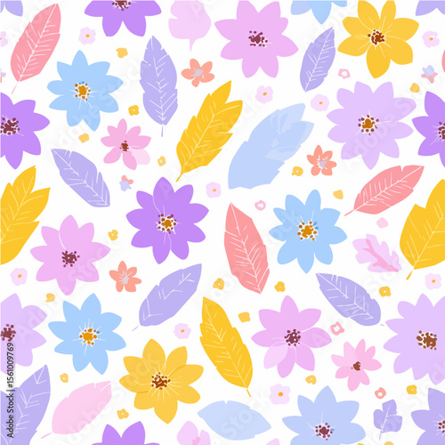 Plant leaves and flower textures, exquisite vector floral patterns.