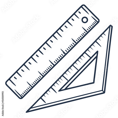 Ruler and triangle ruler drawing measuring tool drafting