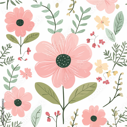 Plant leaves and flower textures, exquisite vector floral patterns.
