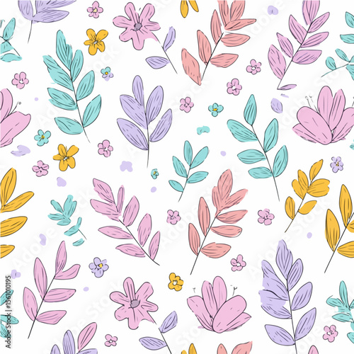 Plant leaves and flower textures, exquisite vector floral patterns.