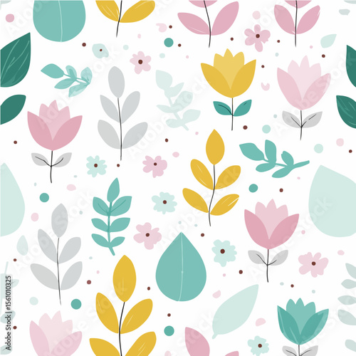 Plant leaves and flower textures, exquisite vector floral patterns.
