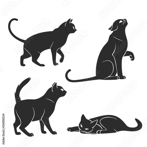 Four black cat silhouettes in various poses black cats feline