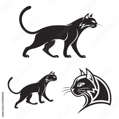 Black cat icons stylized silhouettes feline animal