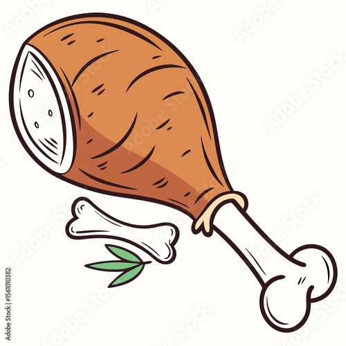 Cooked chicken leg with bone and garnish meat food