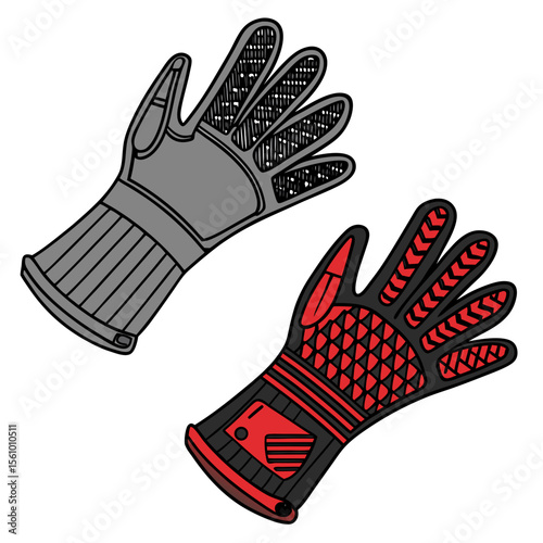 Gray and red barbecue gloves with textured grips grilling gloves heat resistant gloves