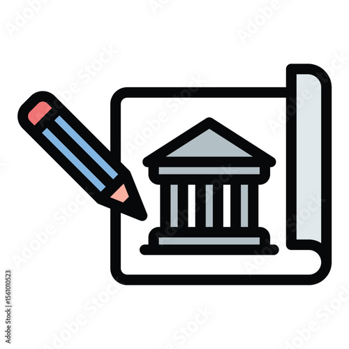 Architecture day icon flat line style illustration representing celebration of architectural achievements and awareness, suitable for events, exhibitions, and campaigns related to architecture