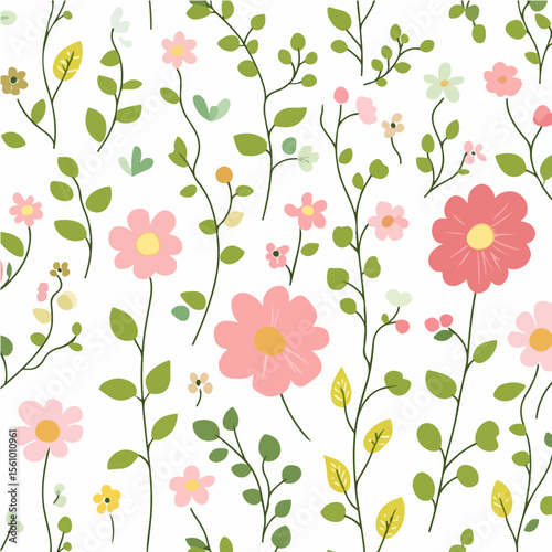 Plant leaves and flower textures, exquisite vector floral patterns.