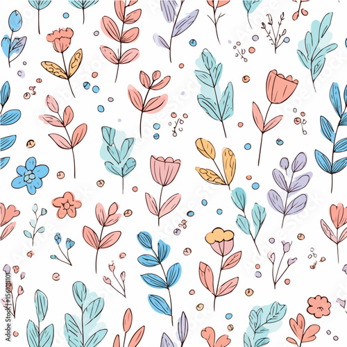 Plant leaves and flower textures, exquisite vector floral patterns.