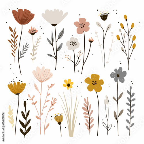 Plant leaves and flower textures, exquisite vector floral patterns.