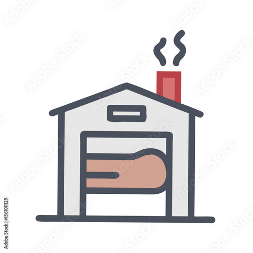 Smokehouse with meat and smoke food smoking