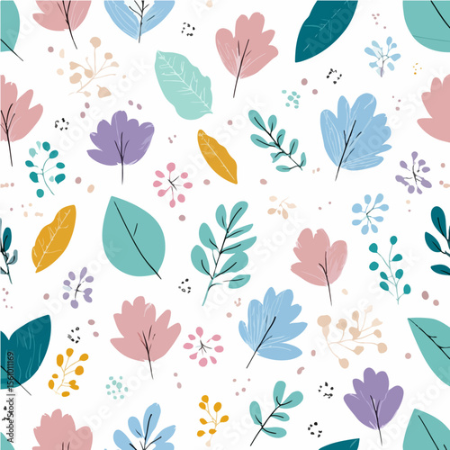 Plant leaves and flower textures, exquisite vector floral patterns.