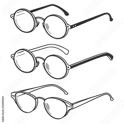 Three pairs of black rimmed glasses eyewear spectacles