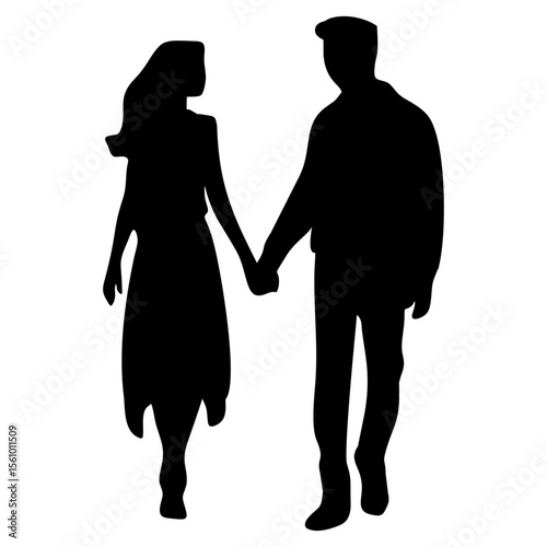 Silhouettes of couples holding hands and walking together
