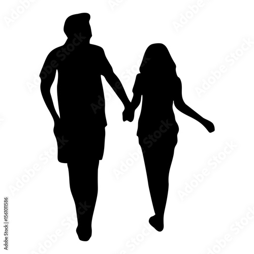 Silhouettes of couples holding hands and walking together