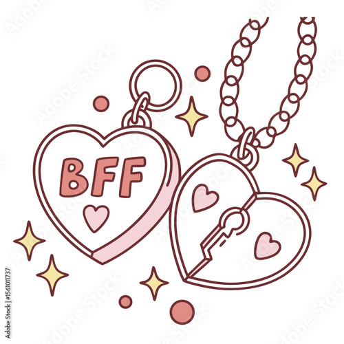 Kawaii bff heart necklaces friendship jewelry vector