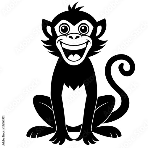 Happy cartoon monkey sitting and smiling with a wide open mouth