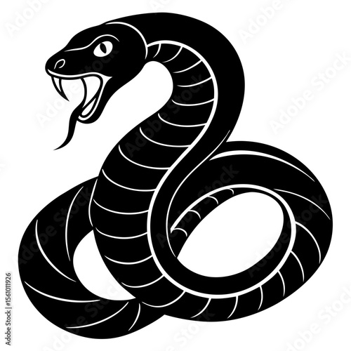 Stylized black cobra snake silhouette with open mouth and forked tongue
