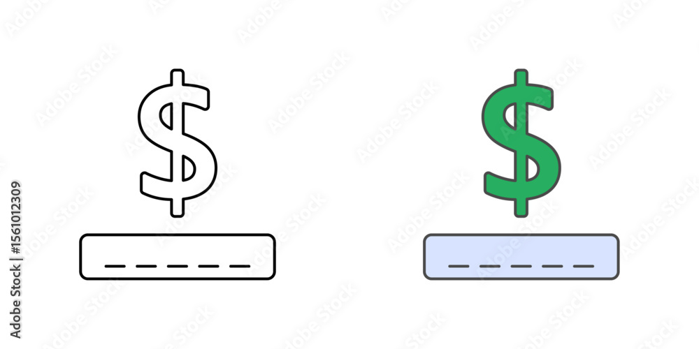 Obraz premium Remaining balance icon with money symbol, box, and dash line, perfect for finance, payment tracking, and BNPL balance illustrations.
