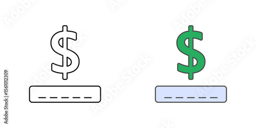Remaining balance icon with money symbol, box, and dash line, perfect for finance, payment tracking, and BNPL balance illustrations.