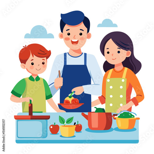 Family cooking together in the kitchen father mother