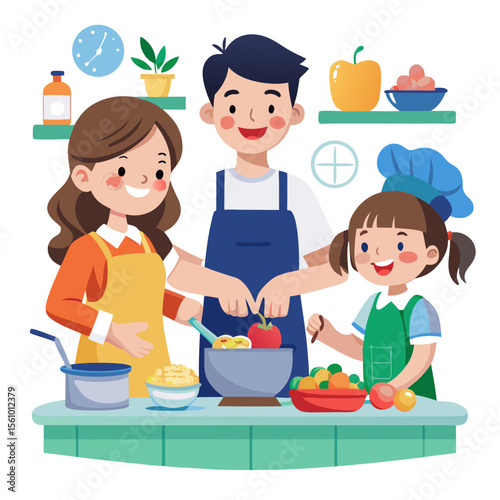 Family cooking together in a kitchen father mother