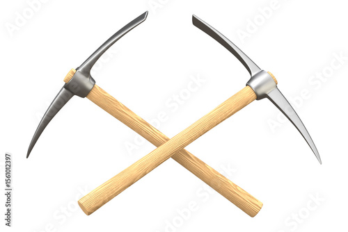 Wood handle pickaxe on white background 3d render