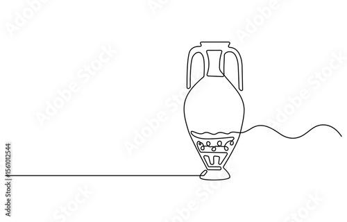 One line drawing of ancient Greek clay vase, isolated on white background, one continuous line drawing of antique water jug.one line drawing of clay jug .antique jug icon .single line vector.